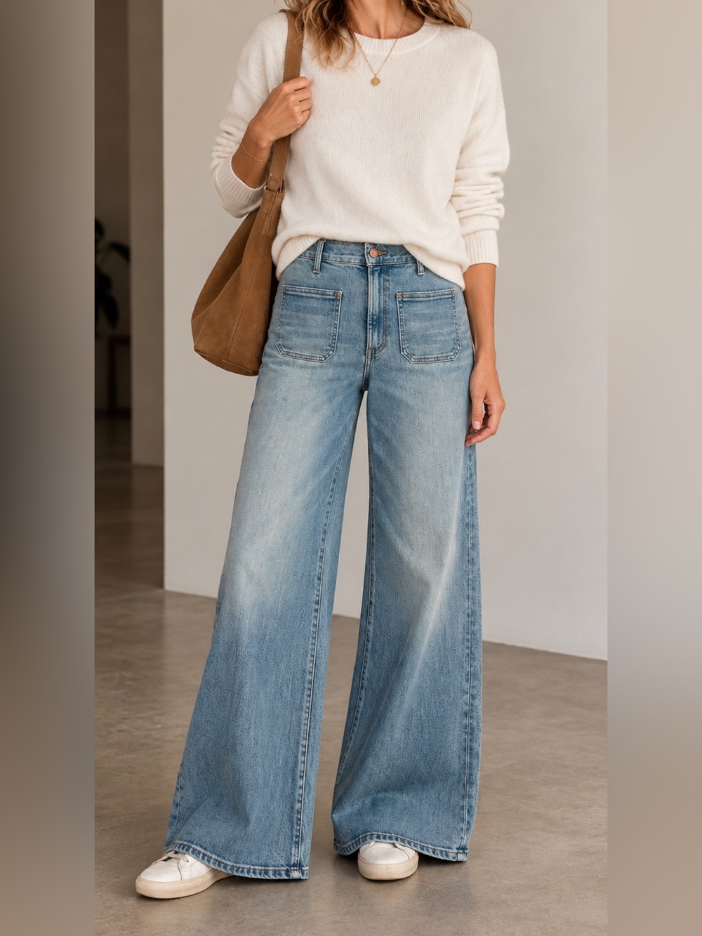 Mother denim roller patch pocket Wide Leg High-Rise Light wash Blue Jeans 30